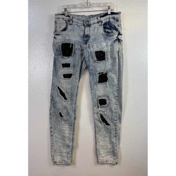 Copper Rivet Other - Copper Rivet Jeans Mens 34x32 Blue Paint Splatter Distressed Slim Fit Stone Wash
